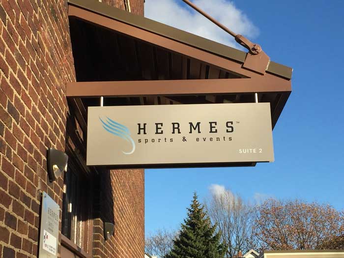 Blade sign for Hermes Sports & Events in Cleveland