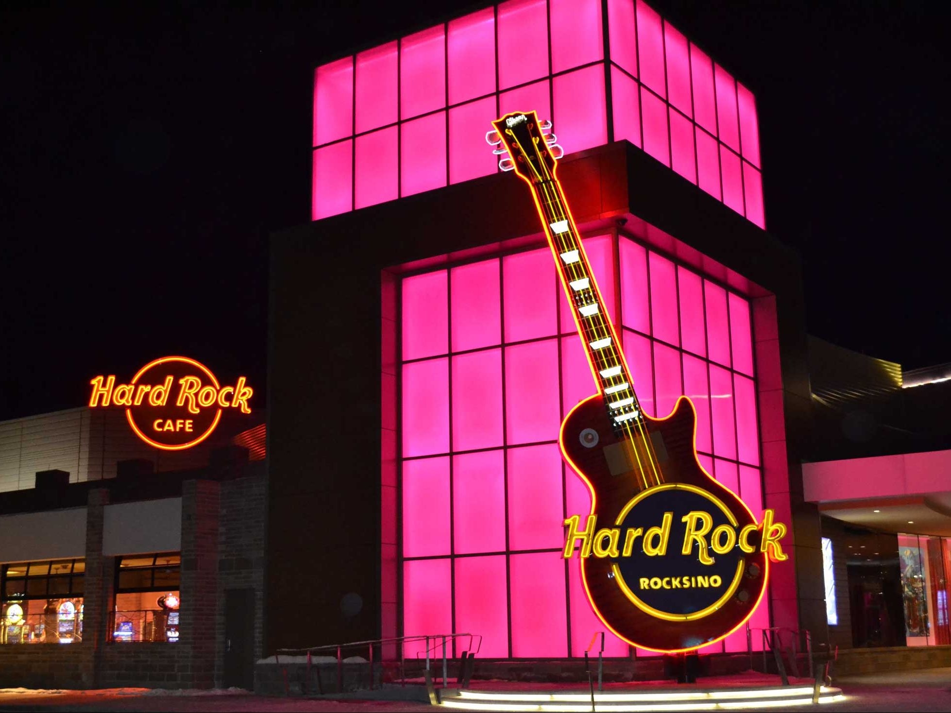 Neon signs at the Hard Rock Cafe & Rocksino in Cleveland
