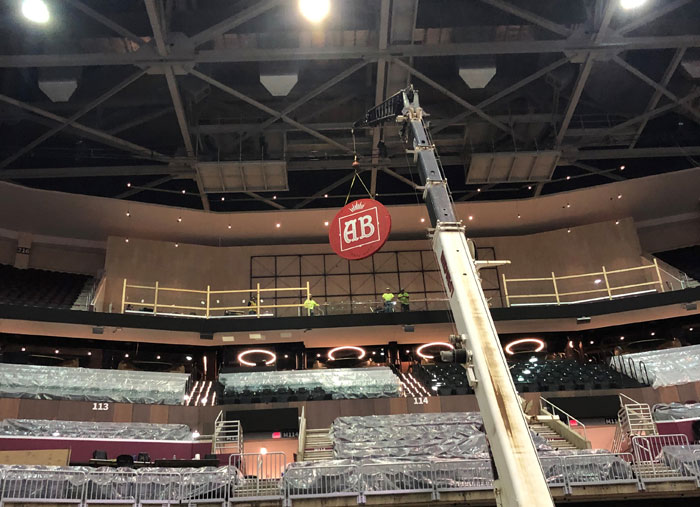 Installation of the Budweiser AB seal at an arena in Cleveland, Ohio